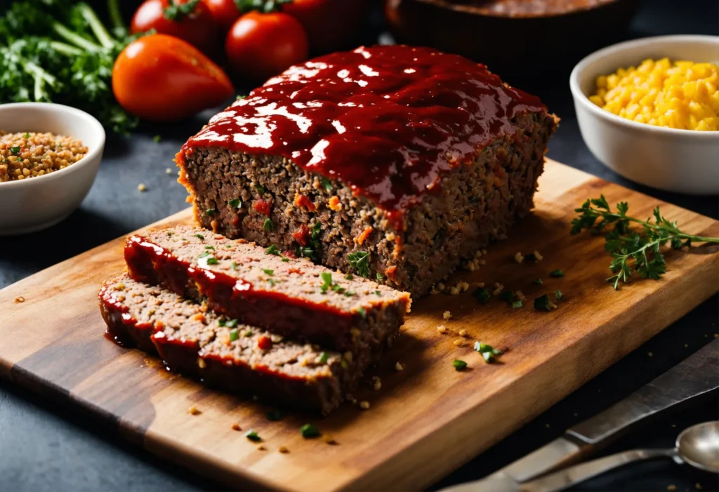 ariety of meatloaf ingredients spread on a kitchen counter.